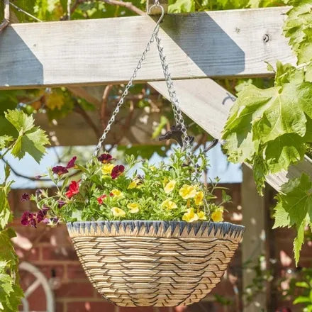 14" Savanna Faux Rattan Hanging Basket