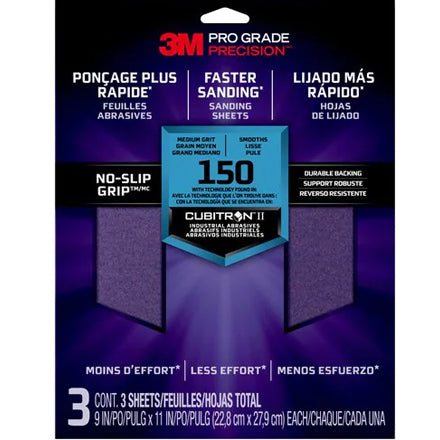 3M Pro Grade Precision Sanding Sheets 150 grit Medium