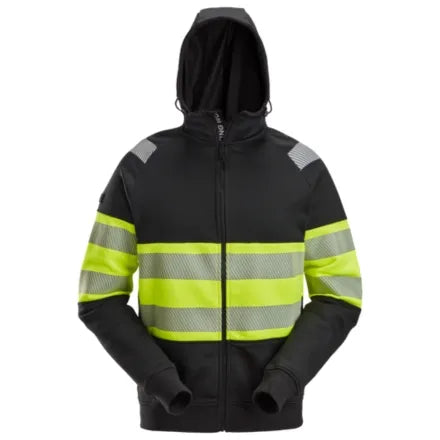 Snickers Class 1 Full Zip Hoodie 2838 Black \ High Vis Yellow