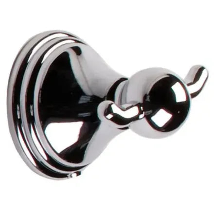 Tema Chrome Double Robe Hook Wall Mounted Bathroom Accessory