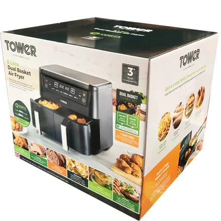 Tower T17097 Vortx 8L Dual Basket Air Fryer With 6 One-Touch Black